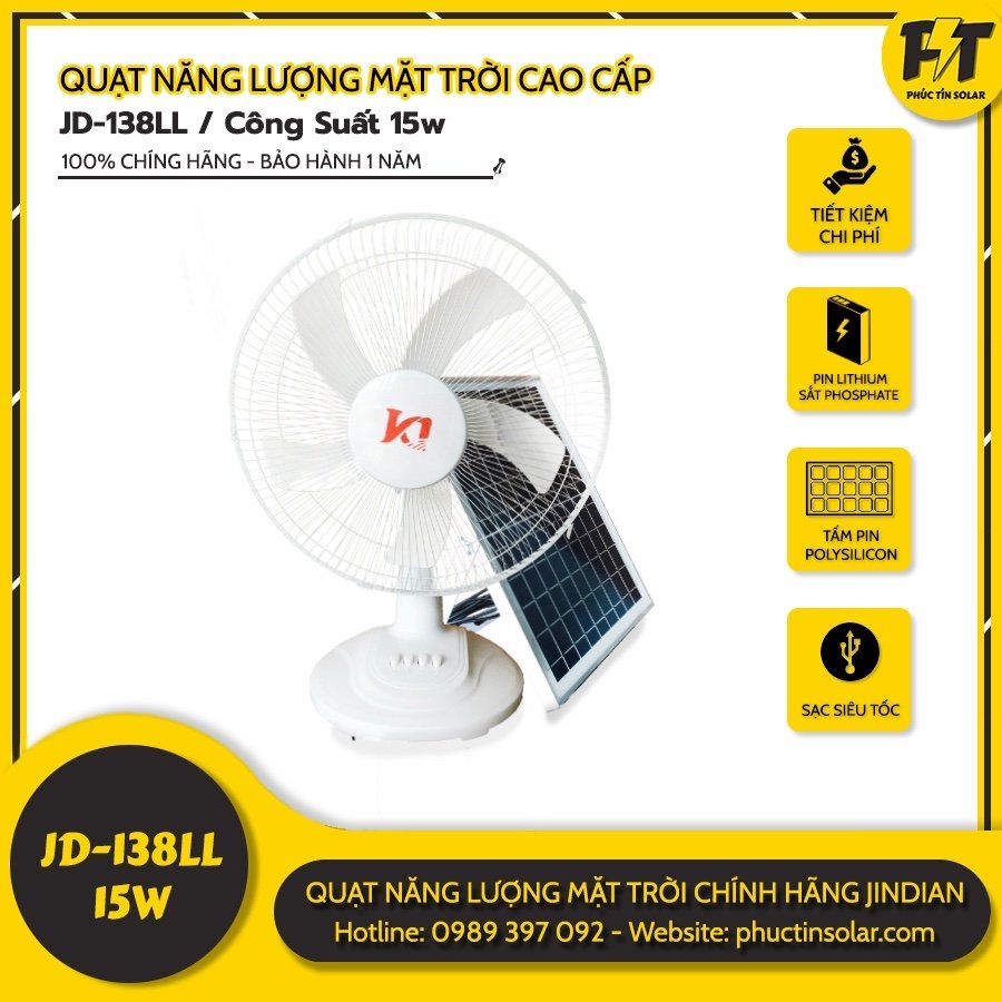 Quạt năng lượng mặt trời cao cấp Jindian JD-138LL